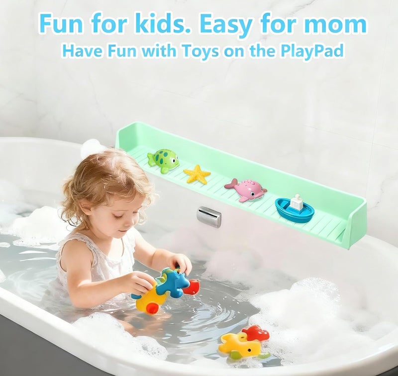 Sgmforge Bathtub Splash Guard for Kids, Long Flexible Silicone Shower Splash Guard with Suction Cups, 2-in-1 Tub Ledge Organizer for Bath Toys & Supplies, Prevents Water Spills, Keeps Floor Dry (Green) - Image 3